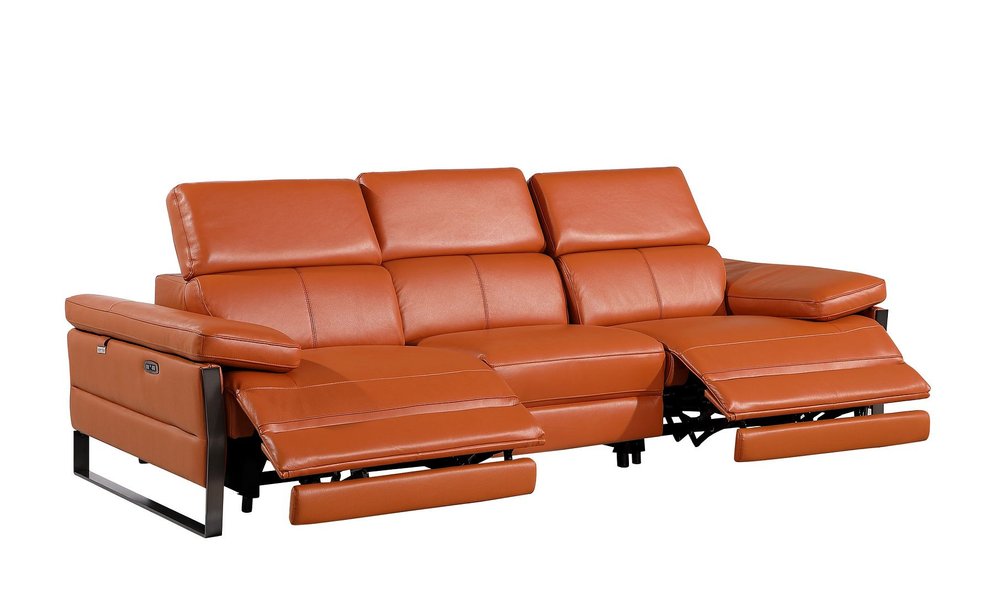 Dark Gray Top Grain Leather Reclining Metal USB Sofa - 103-inch