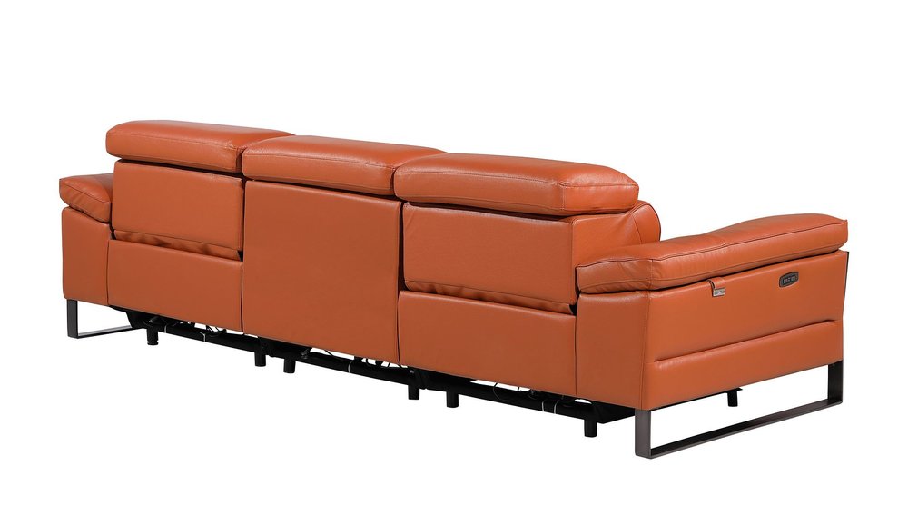 Dark Gray Top Grain Leather Reclining Metal USB Sofa - 103-inch