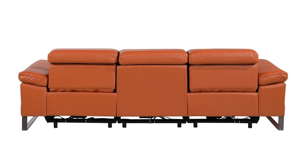 Dark Gray Top Grain Leather Reclining Metal USB Sofa - 103-inch