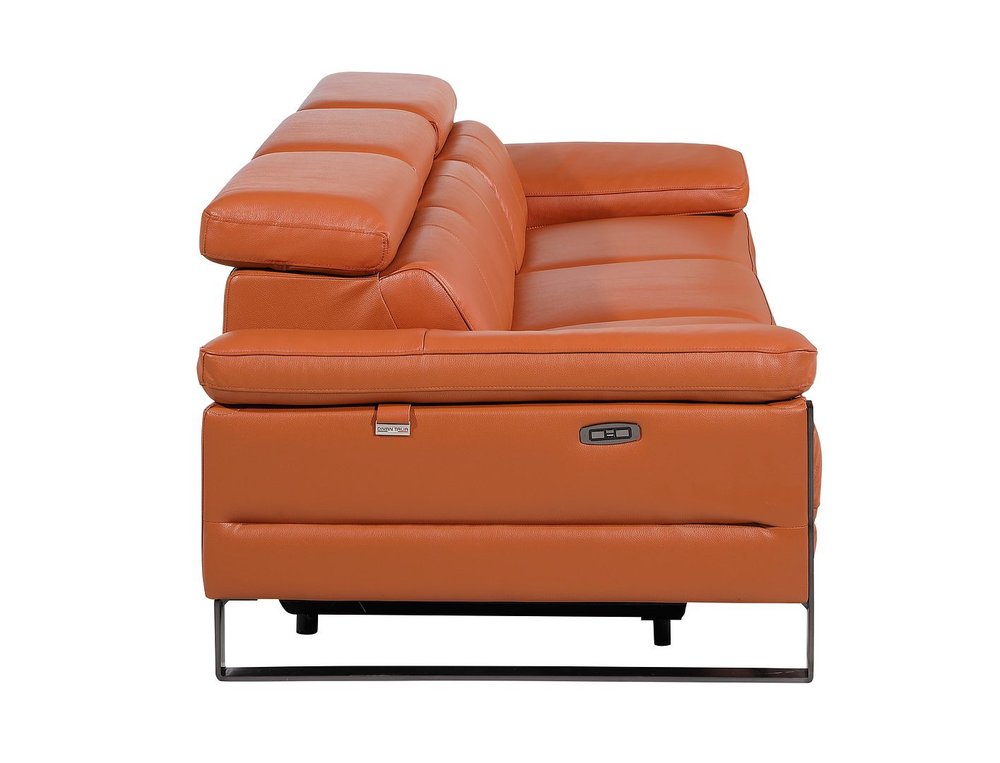 Dark Gray Top Grain Leather Reclining Metal USB Sofa - 103-inch