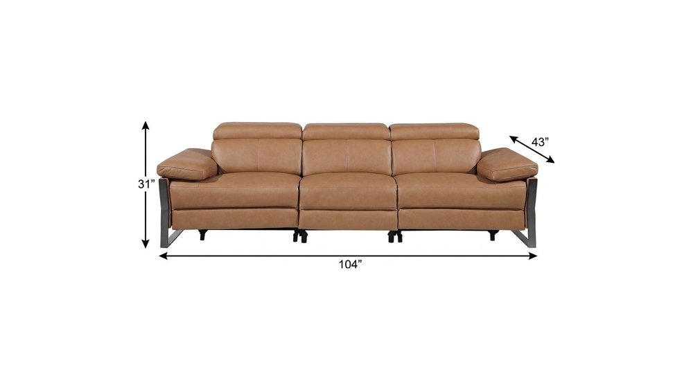 Dark Gray Top Grain Leather Reclining Metal USB Sofa - 103-inch