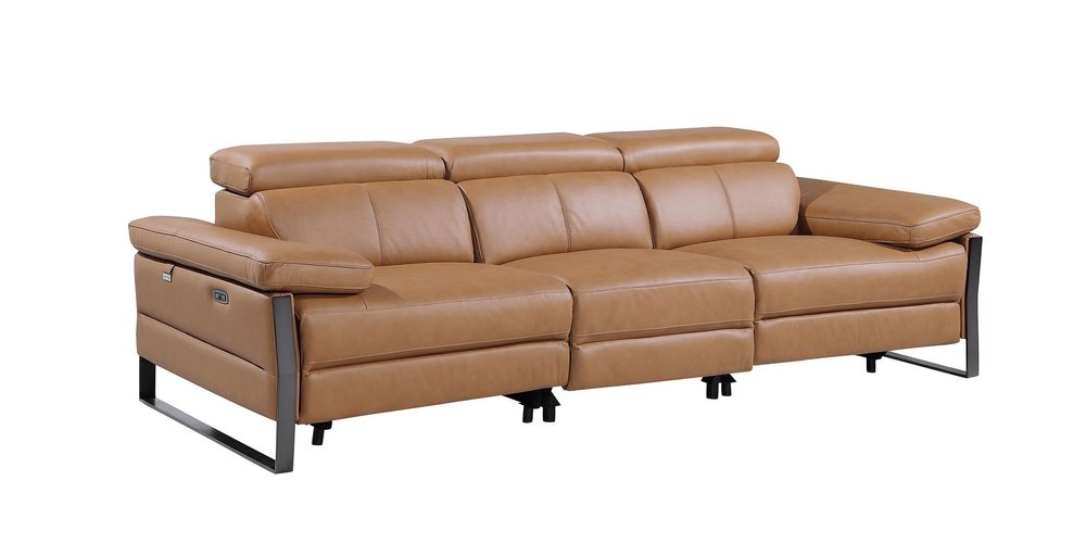 Dark Gray Top Grain Leather Reclining Metal USB Sofa - 103-inch