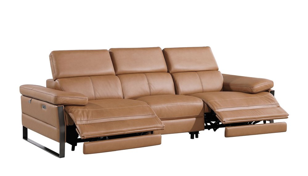 Dark Gray Top Grain Leather Reclining Metal USB Sofa - 103-inch
