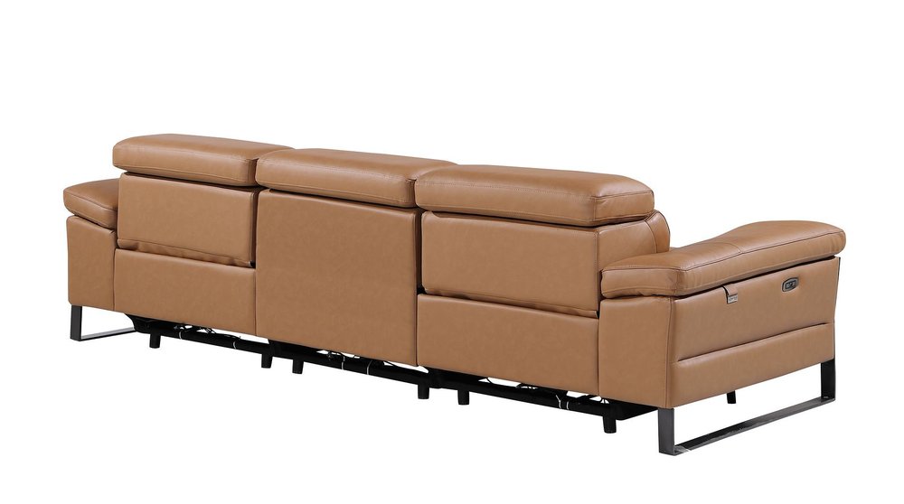 Dark Gray Top Grain Leather Reclining Metal USB Sofa - 103-inch