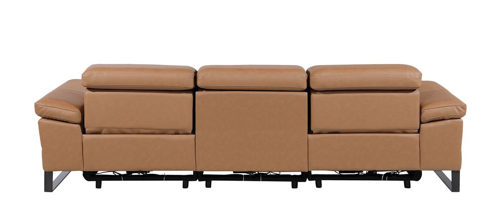 Dark Gray Top Grain Leather Reclining Metal USB Sofa - 103-inch