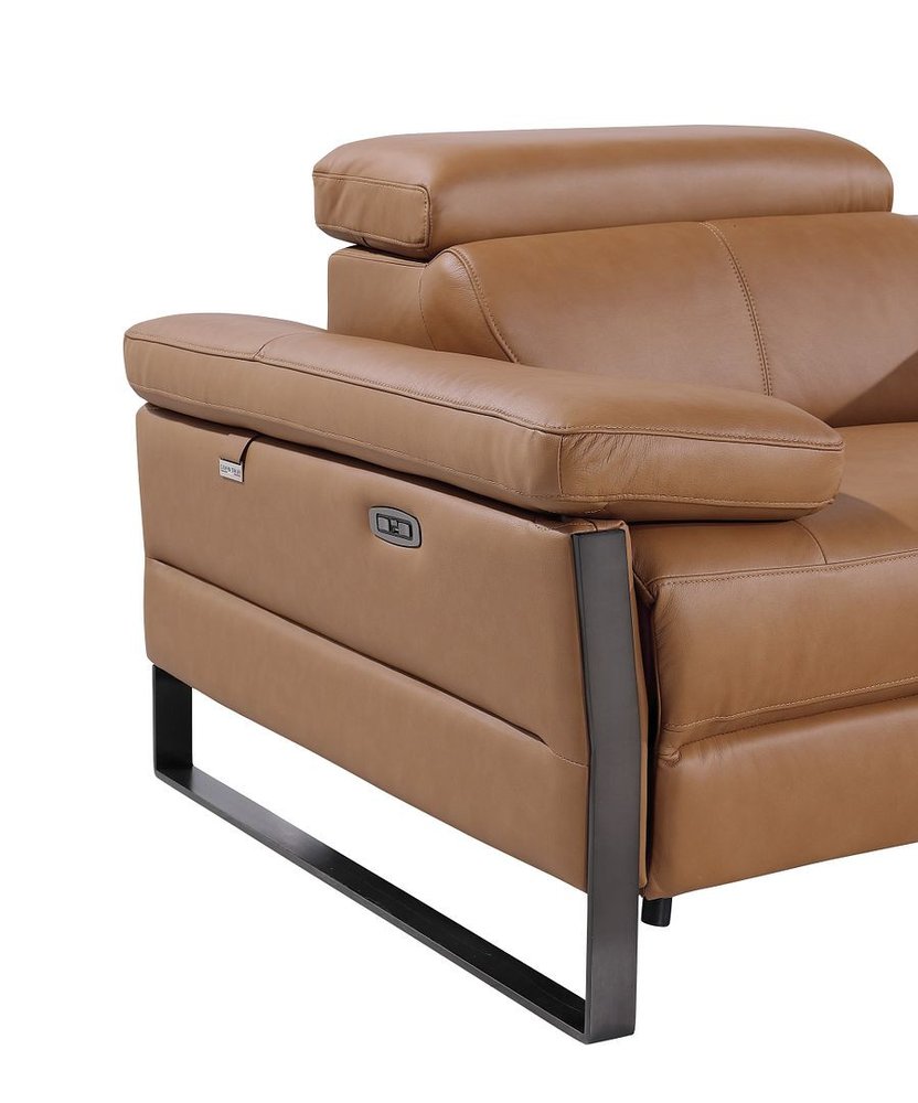 Dark Gray Top Grain Leather Reclining Metal USB Sofa - 103-inch