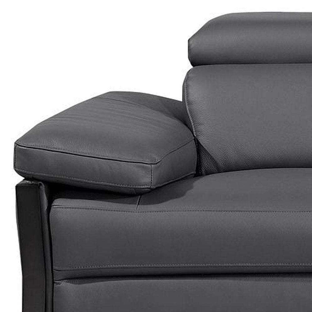 Dark Gray Top Grain Leather Reclining Metal USB Sofa - 103-inch