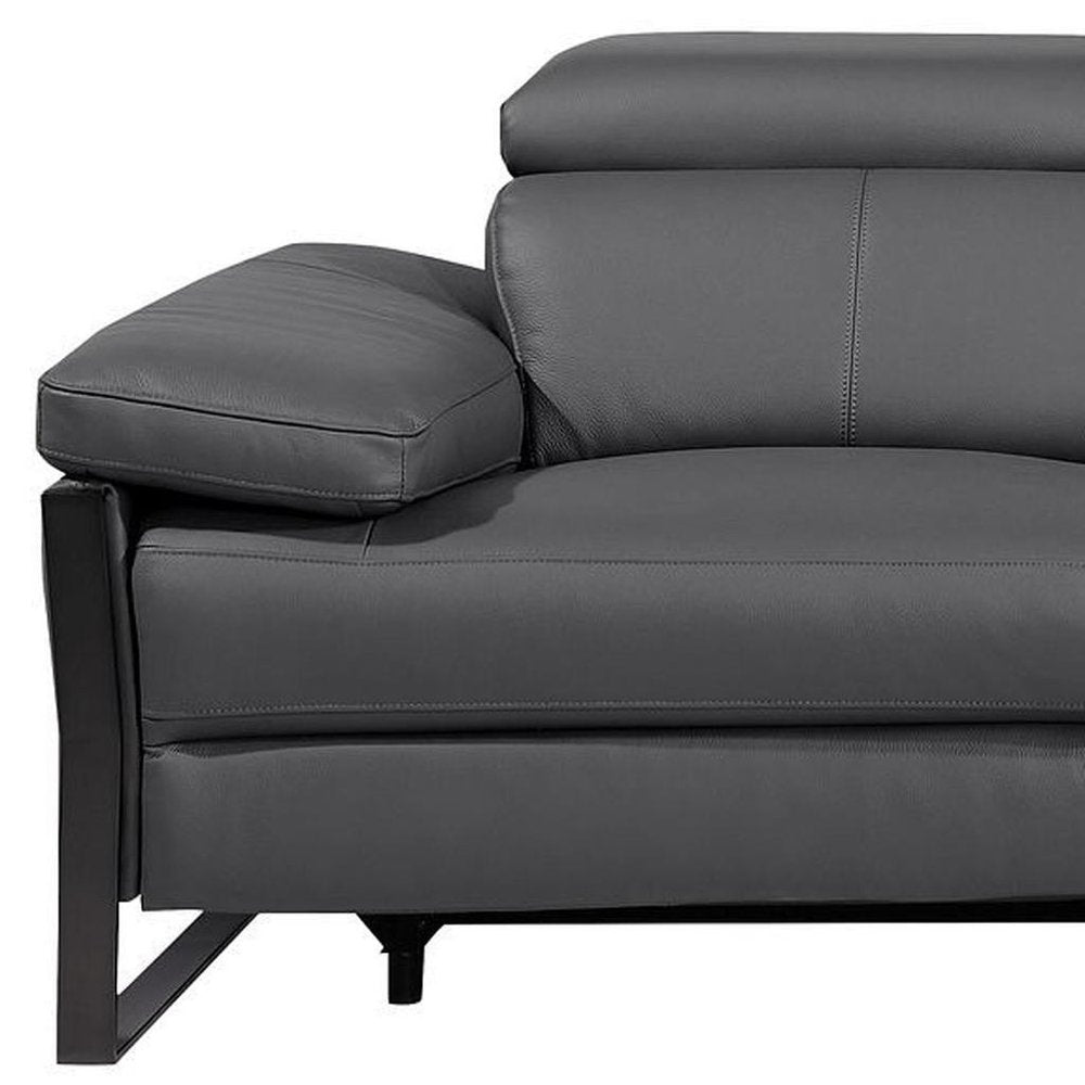 Dark Gray Top Grain Leather Reclining Metal USB Sofa - 103-inch