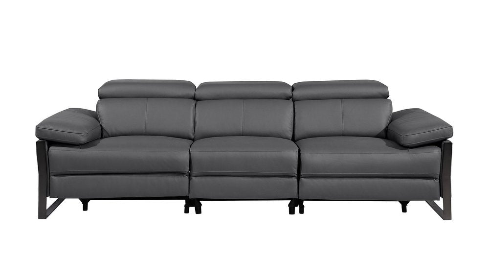 Dark Gray Top Grain Leather Reclining Metal USB Sofa - 103-inch