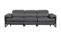 Dark Gray Top Grain Leather Reclining Metal USB Sofa - 103-inch