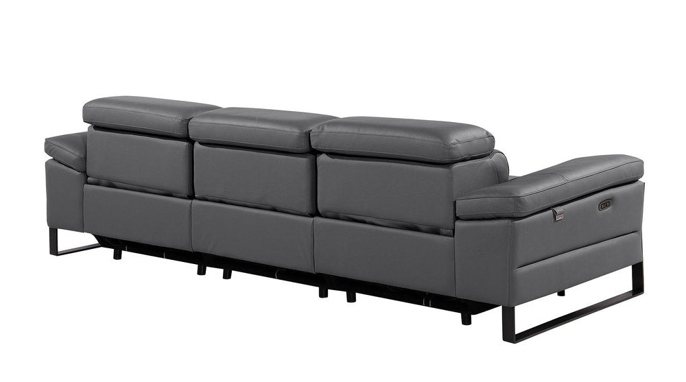 Dark Gray Top Grain Leather Reclining Metal USB Sofa - 103-inch