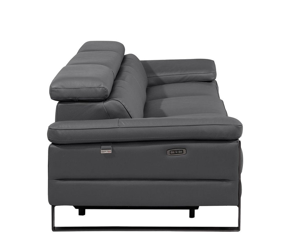Dark Gray Top Grain Leather Reclining Metal USB Sofa - 103-inch