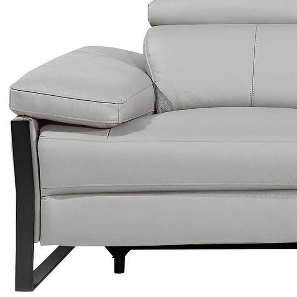Dark Gray Top Grain Leather Reclining Metal USB Sofa - 103-inch