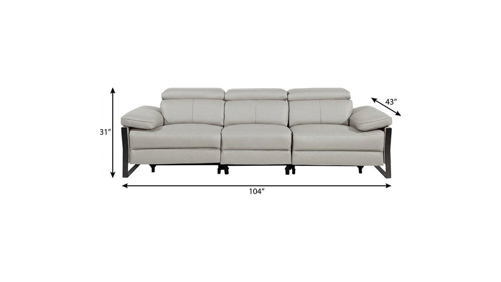Dark Gray Top Grain Leather Reclining Metal USB Sofa - 103-inch