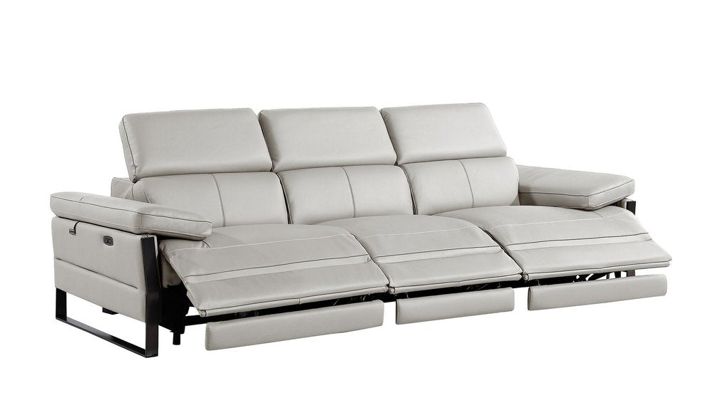 Dark Gray Top Grain Leather Reclining Metal USB Sofa - 103-inch