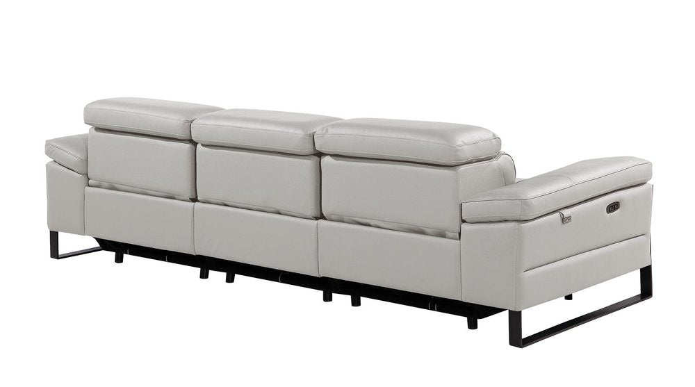 Dark Gray Top Grain Leather Reclining Metal USB Sofa - 103-inch