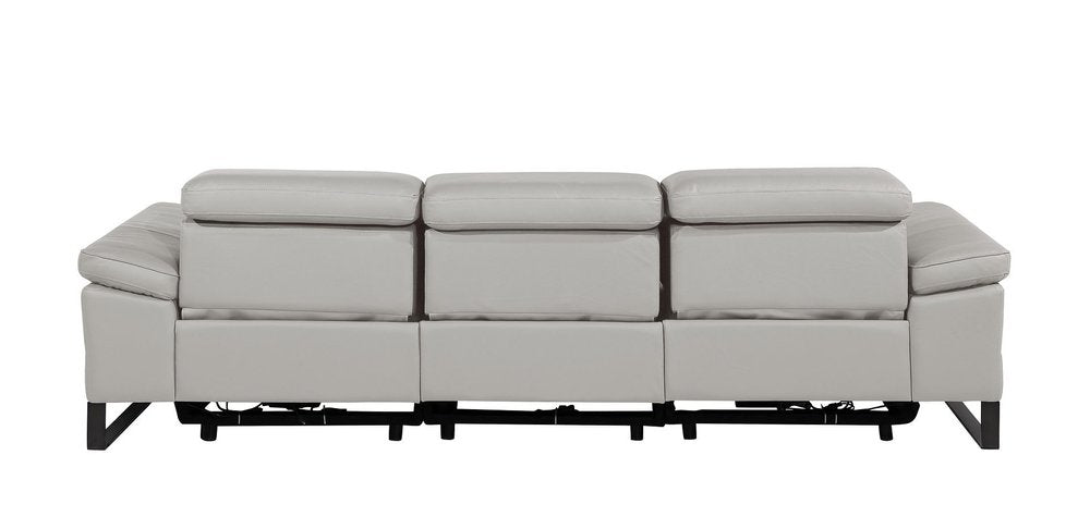 Dark Gray Top Grain Leather Reclining Metal USB Sofa - 103-inch