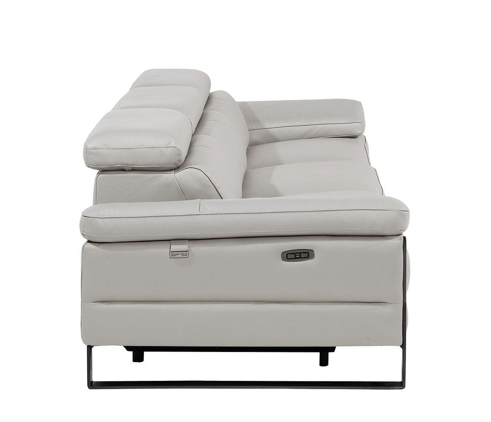 Dark Gray Top Grain Leather Reclining Metal USB Sofa - 103-inch