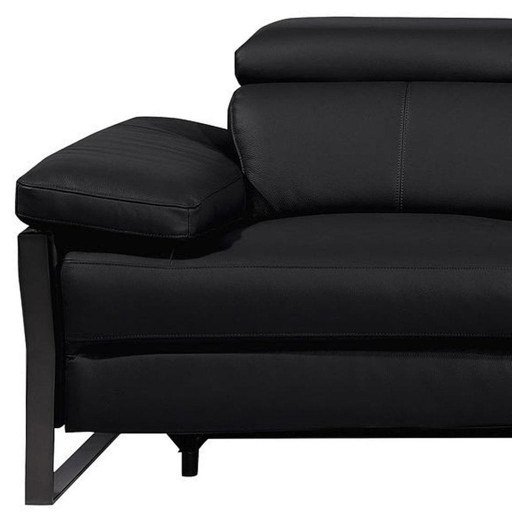 Dark Gray Top Grain Leather Reclining Metal USB Sofa - 103-inch