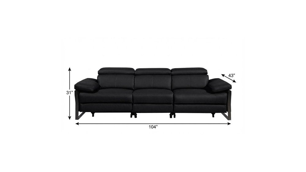 Dark Gray Top Grain Leather Reclining Metal USB Sofa - 103-inch