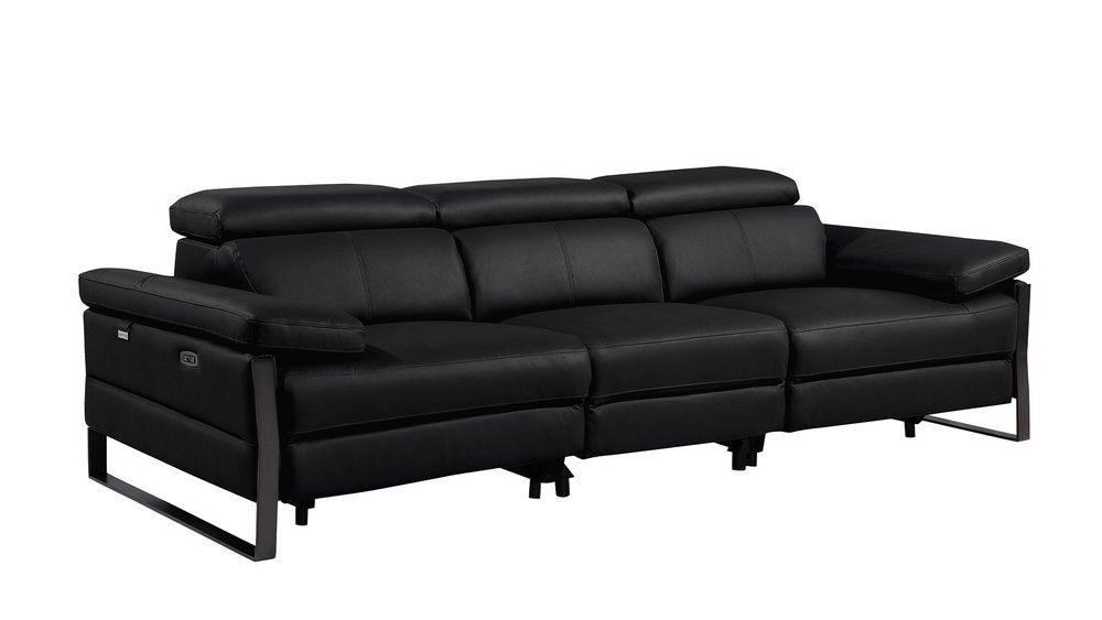 Dark Gray Top Grain Leather Reclining Metal USB Sofa - 103-inch