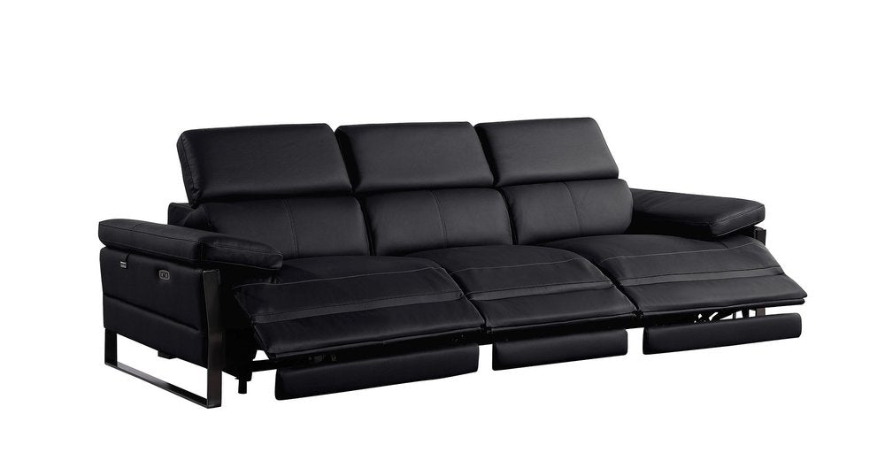 Dark Gray Top Grain Leather Reclining Metal USB Sofa - 103-inch