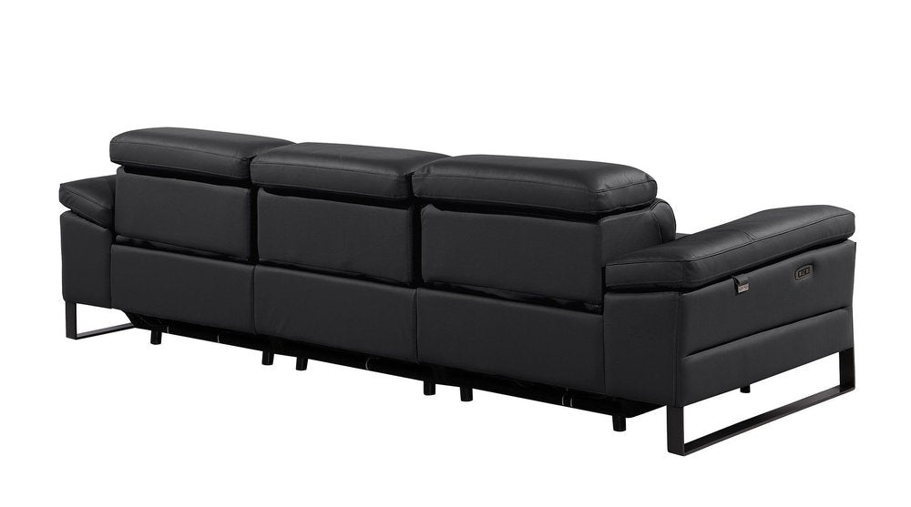 Dark Gray Top Grain Leather Reclining Metal USB Sofa - 103-inch