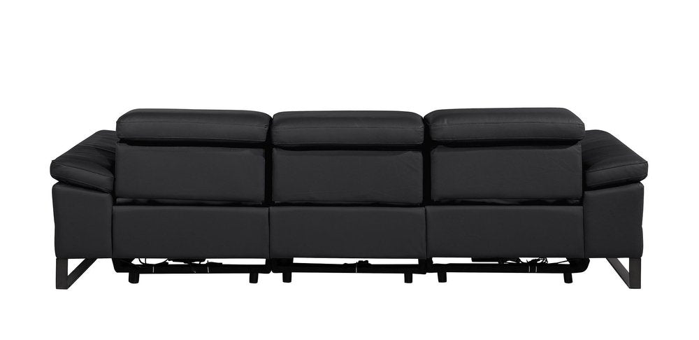 Dark Gray Top Grain Leather Reclining Metal USB Sofa - 103-inch