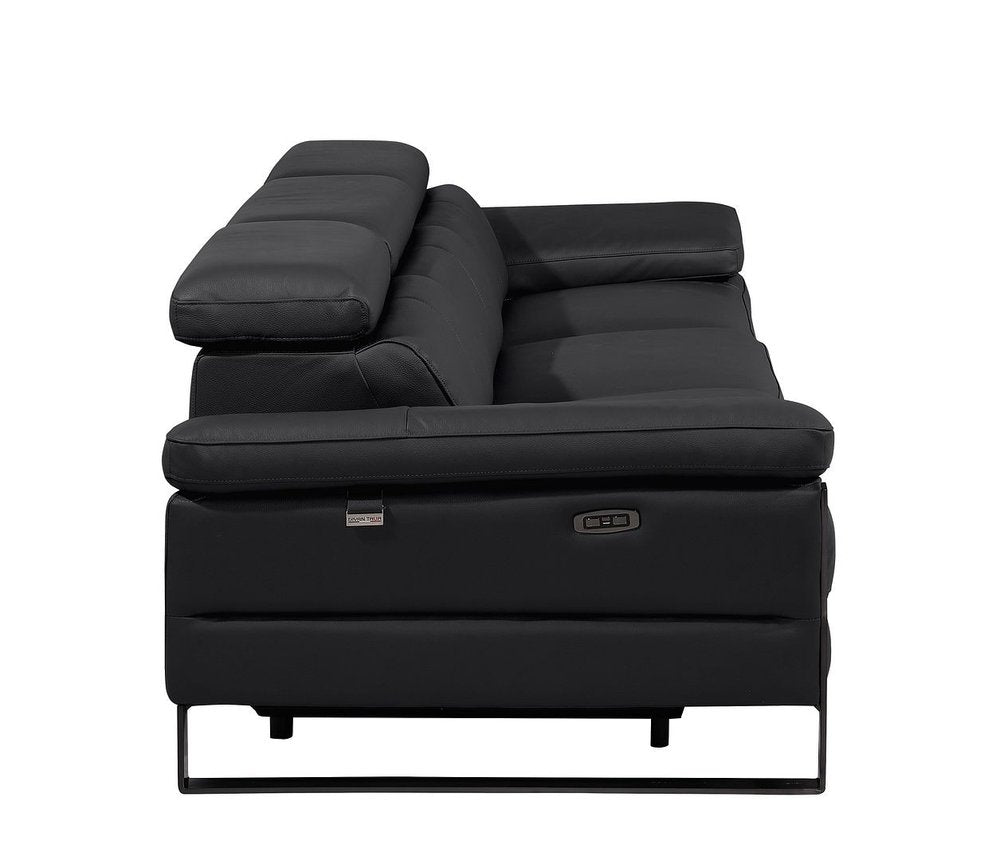 Dark Gray Top Grain Leather Reclining Metal USB Sofa - 103-inch