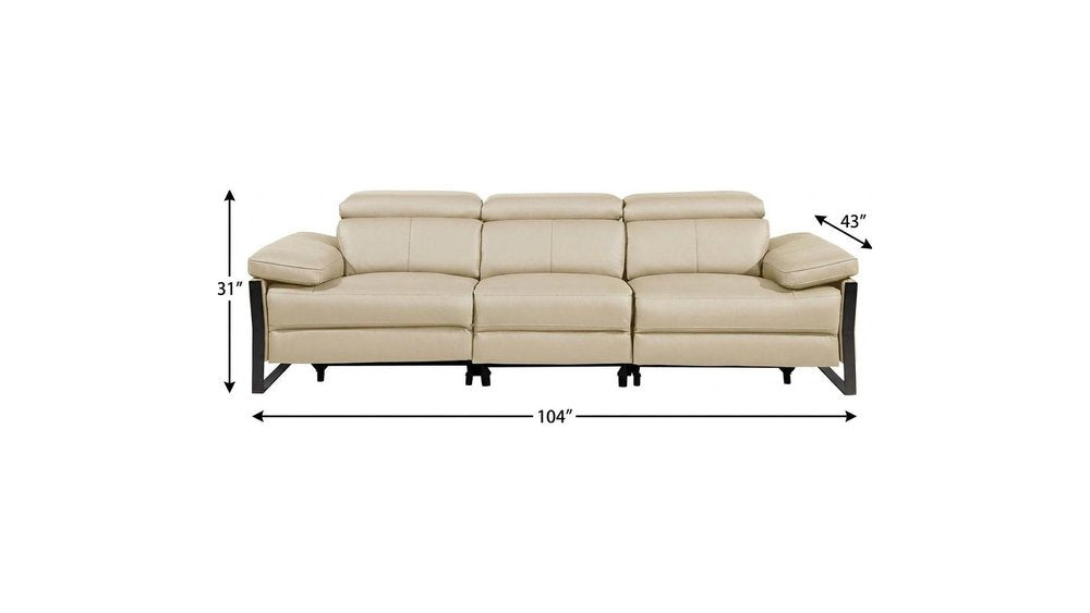 Dark Gray Top Grain Leather Reclining Metal USB Sofa - 103-inch