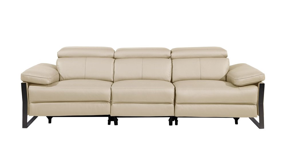 Dark Gray Top Grain Leather Reclining Metal USB Sofa - 103-inch