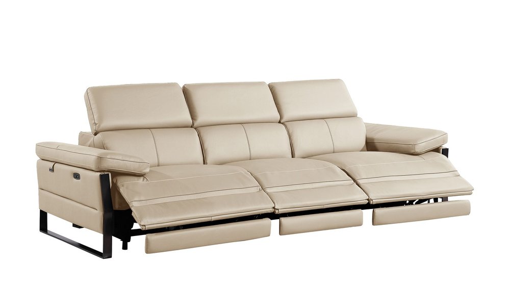 Dark Gray Top Grain Leather Reclining Metal USB Sofa - 103-inch