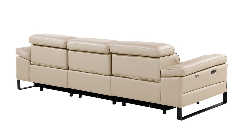 Dark Gray Top Grain Leather Reclining Metal USB Sofa - 103-inch