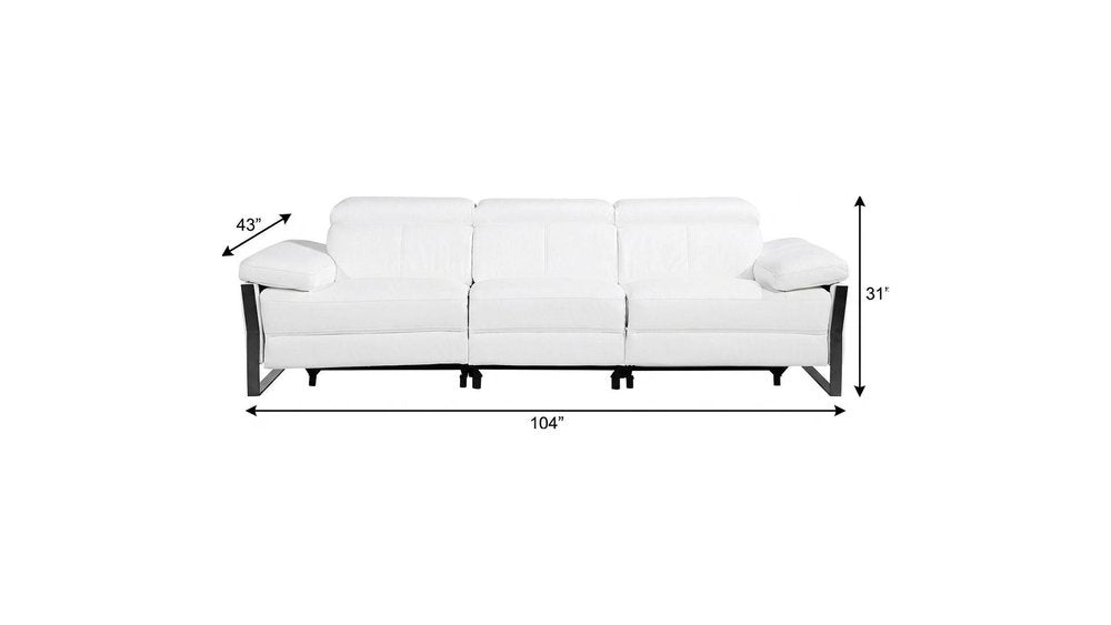 Dark Gray Top Grain Leather Reclining Metal USB Sofa - 103-inch
