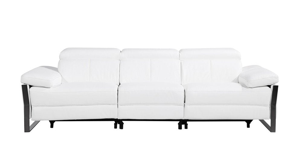 Dark Gray Top Grain Leather Reclining Metal USB Sofa - 103-inch
