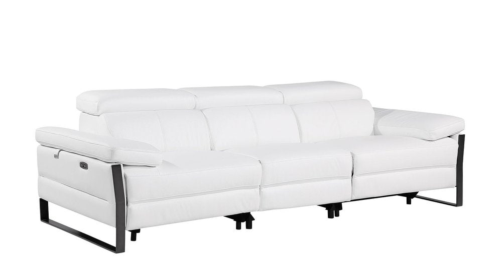 Dark Gray Top Grain Leather Reclining Metal USB Sofa - 103-inch
