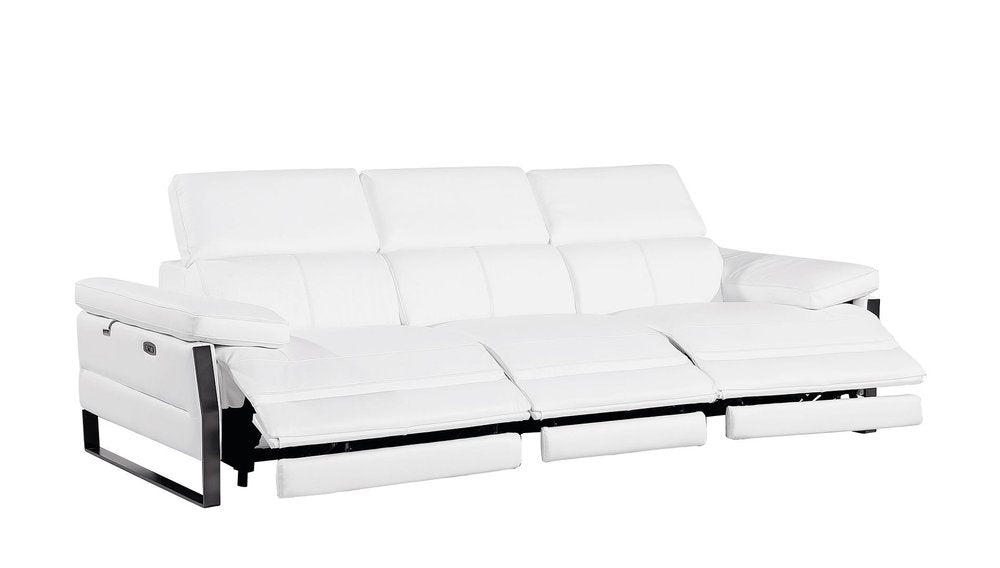 Dark Gray Top Grain Leather Reclining Metal USB Sofa - 103-inch