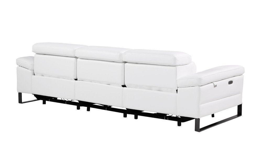 Dark Gray Top Grain Leather Reclining Metal USB Sofa - 103-inch