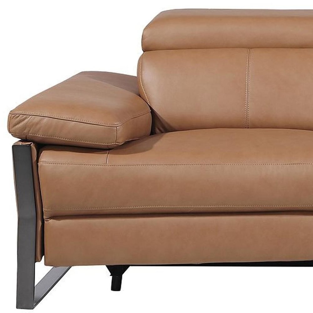 Dark Gray Top Grain Leather Reclining Metal USB Sofa - 103-inch