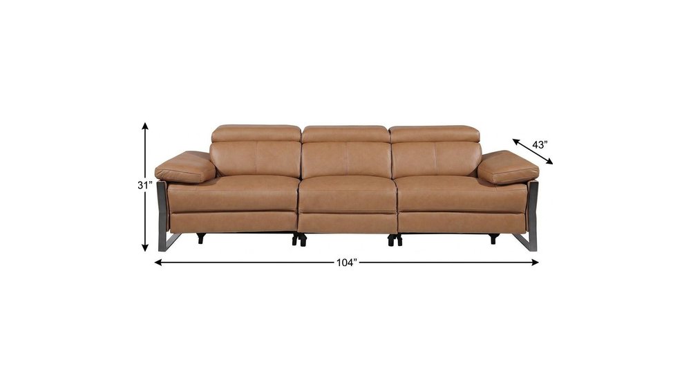 Dark Gray Top Grain Leather Reclining Metal USB Sofa - 103-inch