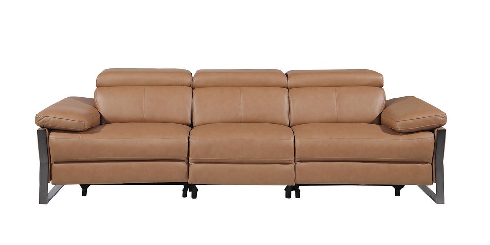 Dark Gray Top Grain Leather Reclining Metal USB Sofa - 103-inch