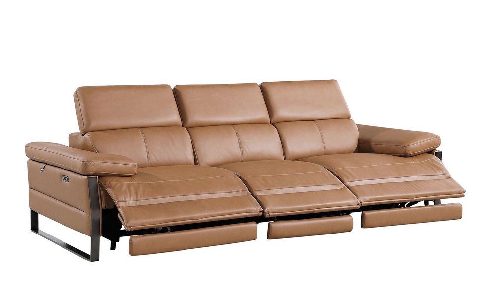 Dark Gray Top Grain Leather Reclining Metal USB Sofa - 103-inch