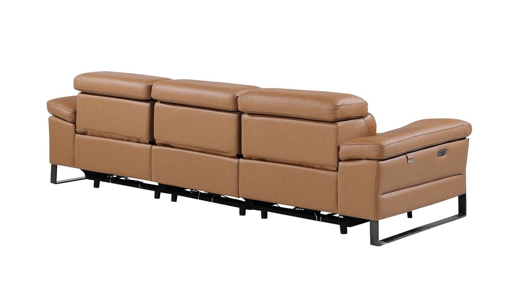 Dark Gray Top Grain Leather Reclining Metal USB Sofa - 103-inch