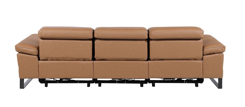 Dark Gray Top Grain Leather Reclining Metal USB Sofa - 103-inch