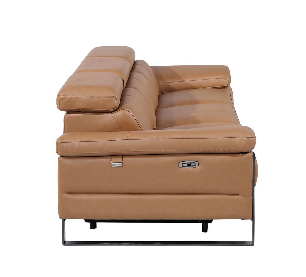 Dark Gray Top Grain Leather Reclining Metal USB Sofa - 103-inch