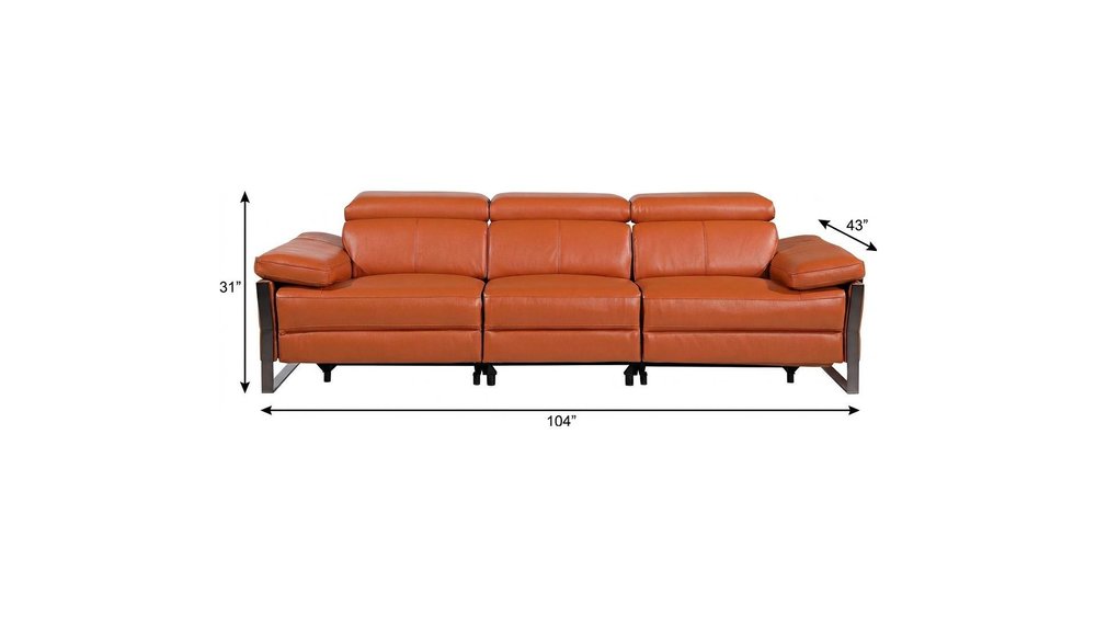 Dark Gray Top Grain Leather Reclining Metal USB Sofa - 103-inch