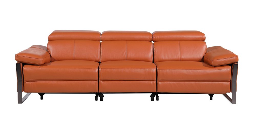 Dark Gray Top Grain Leather Reclining Metal USB Sofa - 103-inch