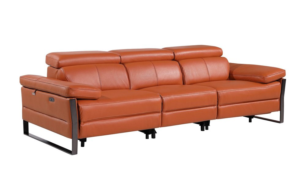 Dark Gray Top Grain Leather Reclining Metal USB Sofa - 103-inch