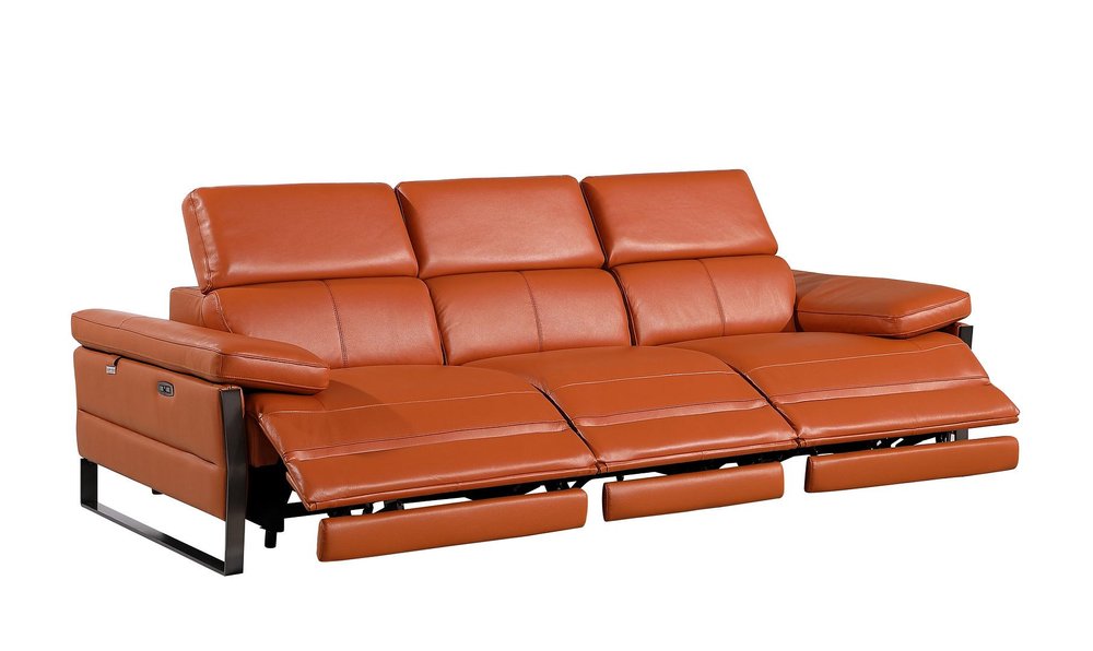 Dark Gray Top Grain Leather Reclining Metal USB Sofa - 103-inch