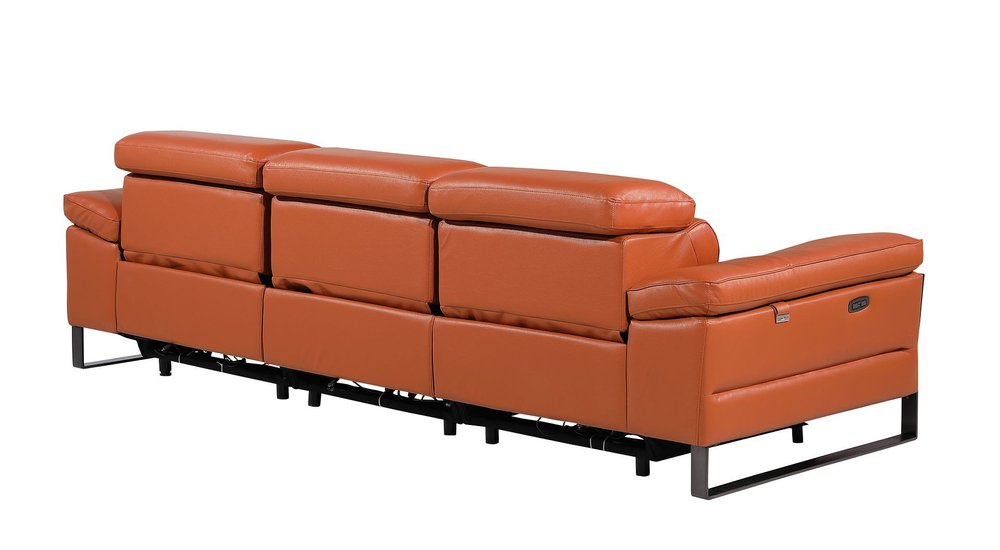 Dark Gray Top Grain Leather Reclining Metal USB Sofa - 103-inch